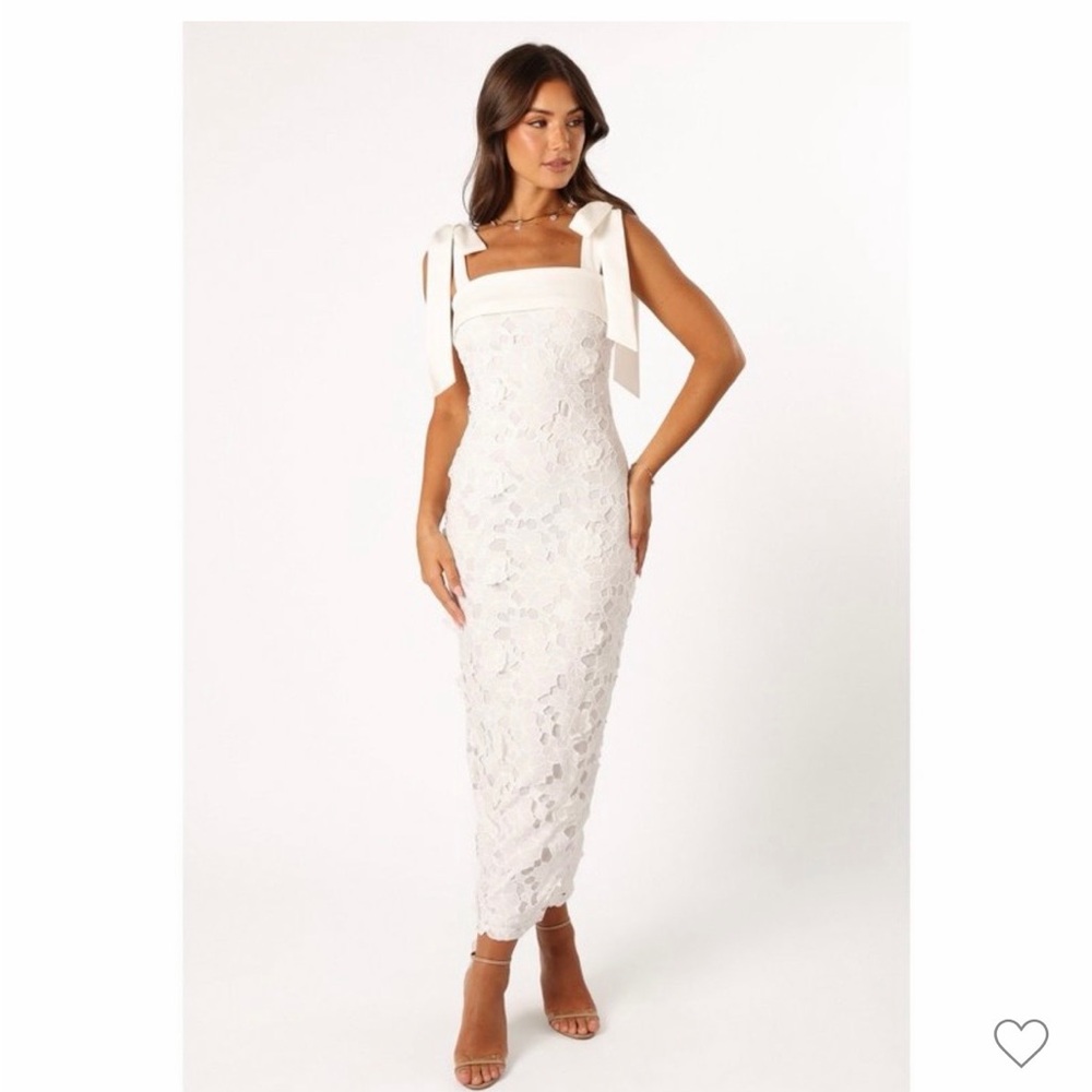 Petal & Pup White Lace Tie-Strap Midi Dress